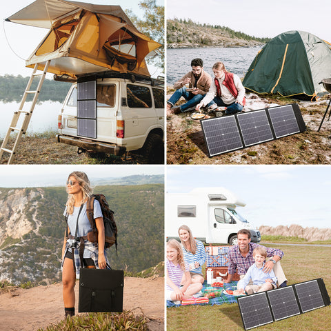 Panel solar MonocBN plegable y eficiente de 75W, bolsa plegable de viaje con cargador para exteriores con 3 paneles solares DC/USB/TYPE-C