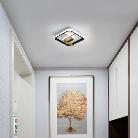 Lámpara de techo LED moderna, lámpara de techo cuadrada de 23 W, 6000 K (luz blanca fría), lámpara de techo acrílica adecuada para baño, cocina, sala de estar, dormitorio (oro negro)