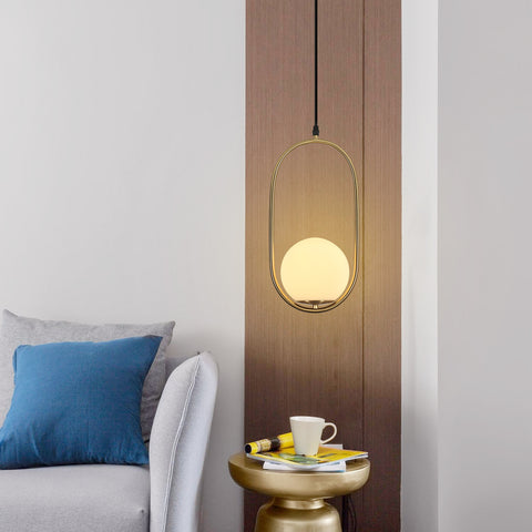 Lámpara de noche minimalista, diseño lineal, lámpara de metal, globo de cristal único, lámpara colgante pequeña, lámpara de largo alcance sin bombillas