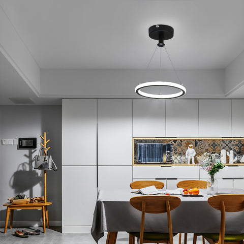 Lámpara Colgante De Anillo Led Moderna Lámpara Colgante De Mesa De Comedor Led Moderna De 32 W Lámpara Led De Acrílico, Lámpara De Techo Led De 220 V, 22 Cm Para Sala De Estar, Comedor, Pasillo, Cafetería, Barra De Bar, Negro