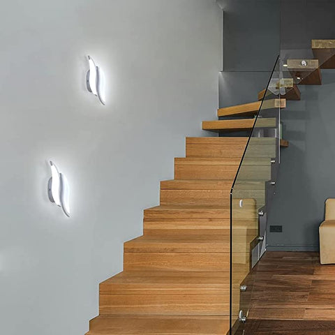 Lámpara de pared LED para interiores, lámpara de pared moderna, 20 W, 2300 lm, iluminación acrílica, lámpara de pared para sala de estar, dormitorio, escalera, luz blanca fría de 6500 K, color blanco