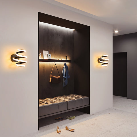 Lámpara de pared LED de 21 W, espiral negra, creatividad moderna, lámpara de pared de metal de aluminio, lámpara de pared interior de 3000 K, adecuada para dormitorio, pasillo, sala de estar, bar