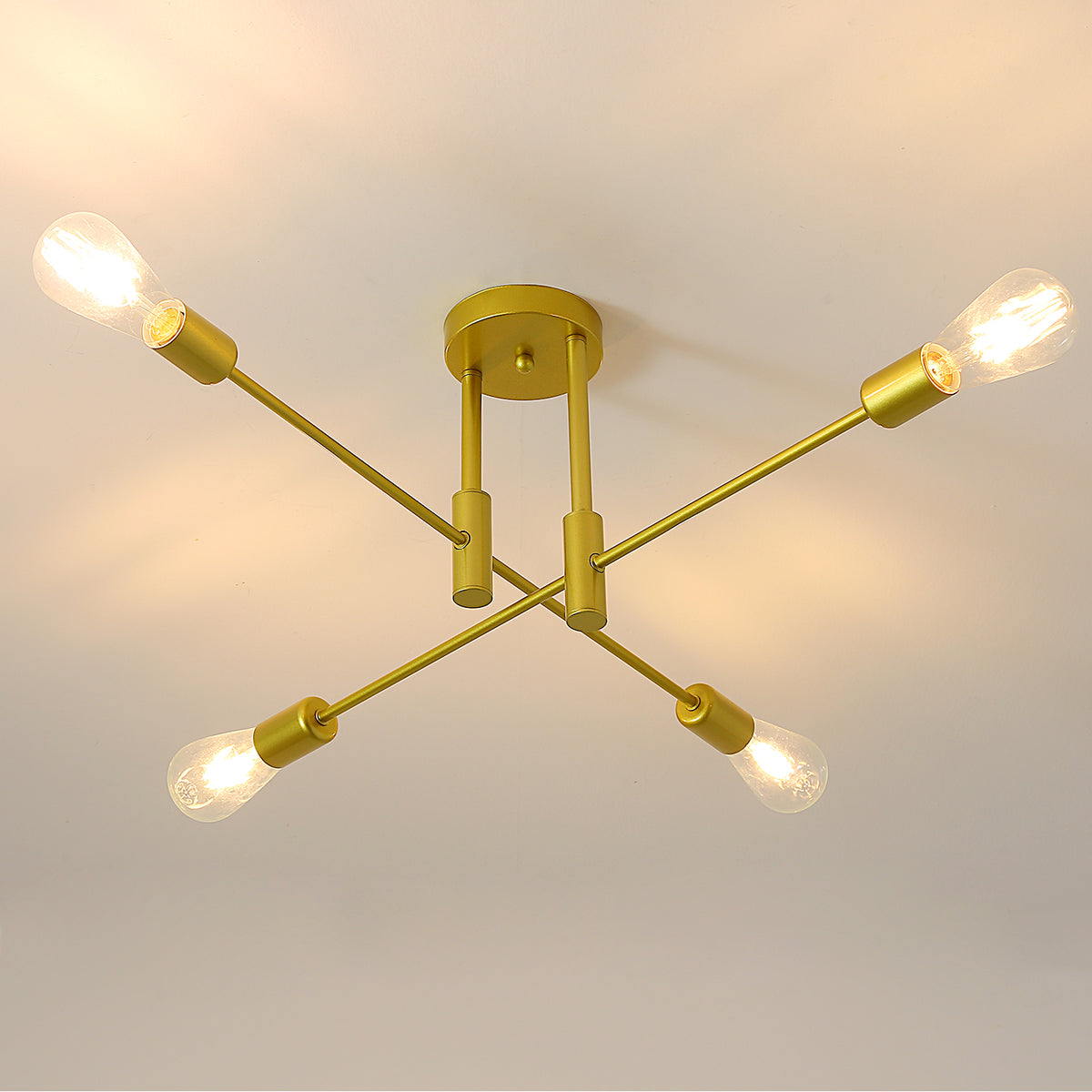 Industrielle Deckenleuchte Retro Deckenleuchte Golden 4-flammig E27 Metall Moderne LED Kronleuchter für Schlafzimmer, Wohnzimmer, Küche, Büro, Café, Restaurant