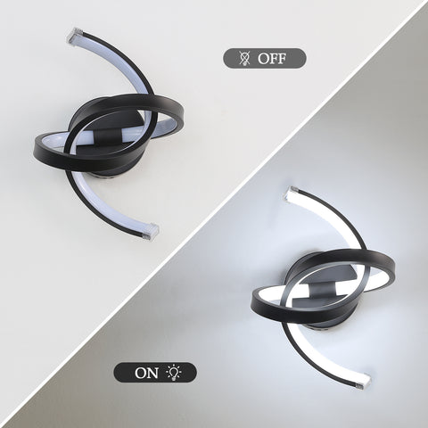 Aplique de pared interior, luces de pared LED de diseño curvo de 19 W, lámpara de pared acrílica moderna para dormitorio, sala de estar, hotel, escalera, pasillo, color negro, luz blanca fría