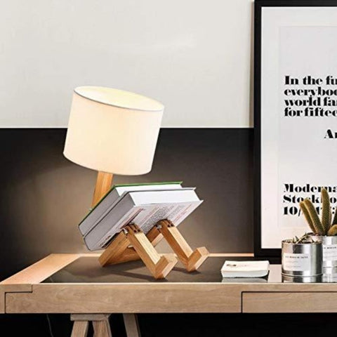 Luz de mesa creativa con forma de Robot moderno, lámpara LED de escritorio de madera para dormitorio, sala de estar, estudio, mesita de noche, luz nocturna plegable E27