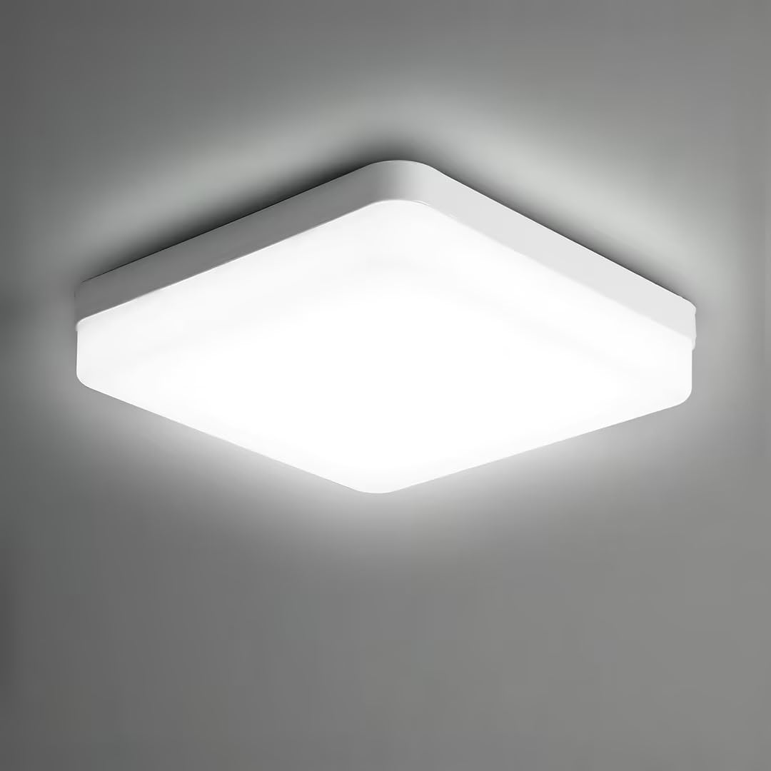 Quadratische LED-Deckenleuchte, LED-Deckenleuchte, IP44-LED-Deckenleuchte, Deckenleuchte, anwendbar für Badezimmer, Wohnzimmer, Küche, Schlafzimmer, Flur, Balkon, 24 W, 6500 K (18 x 18 cm) 