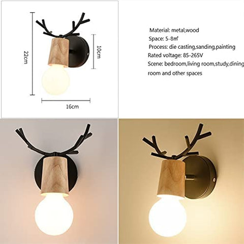 Retro wandlamp 2 stuks, creatieve houten wandlamp met gewei-ontwerp, vintage metalen wandverlichting, verstelbare binnenwandlampen voor woonkamer, slaapkamer, hal, moderne decoratie