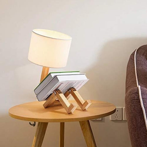 Luz de mesa creativa con forma de Robot moderno, lámpara LED de escritorio de madera para dormitorio, sala de estar, estudio, mesita de noche, luz nocturna plegable E27