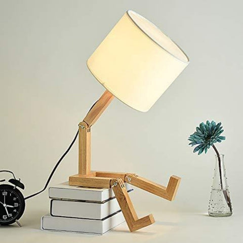Luz de mesa creativa con forma de Robot moderno, lámpara LED de escritorio de madera para dormitorio, sala de estar, estudio, mesita de noche, luz nocturna plegable E27