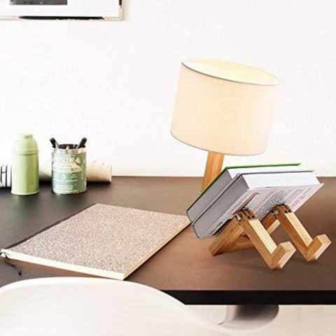 Luz de mesa creativa con forma de Robot moderno, lámpara LED de escritorio de madera para dormitorio, sala de estar, estudio, mesita de noche, luz nocturna plegable E27