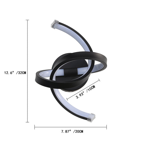 Aplique de pared interior, luces de pared LED de diseño curvo de 19 W, lámpara de pared acrílica moderna para dormitorio, sala de estar, hotel, escalera, pasillo, color negro, luz blanca fría