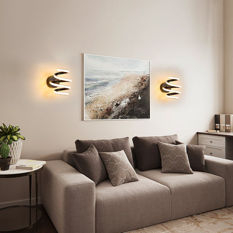 Lámpara de pared LED de 21 W, espiral negra, creatividad moderna, lámpara de pared de metal de aluminio, lámpara de pared interior de 3000 K, adecuada para dormitorio, pasillo, sala de estar, bar