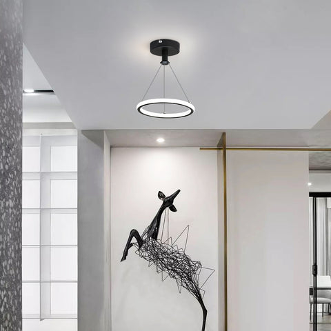 Lámpara Colgante De Anillo Led Moderna Lámpara Colgante De Mesa De Comedor Led Moderna De 32 W Lámpara Led De Acrílico, Lámpara De Techo Led De 220 V, 22 Cm Para Sala De Estar, Comedor, Pasillo, Cafetería, Barra De Bar, Negro