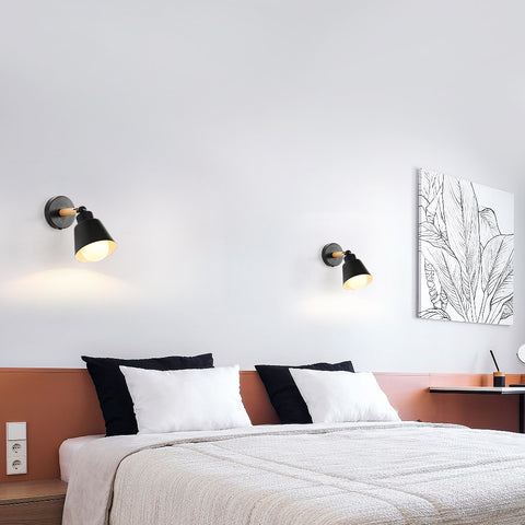 Apliques de pared interiores retro, lámpara de pared industrial vintage E27, focos de pared de madera y metal para dormitorio, balcón, pasillo, cocina, escaleras (negro)