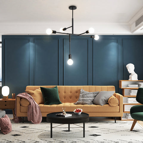 Vintage industriële kroonluchter E27-basis, 5-lichts Sputnik moleculair plafondlicht, semi-inbouw geometrische metalen binnenhanglamp voor woonkamer, slaapkamer, eetkamer en keuken (zwart)