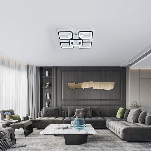 Lámpara de techo LED moderna, lámpara de techo acrílica de 4 + 1 luces, iluminación de techo cuadrada negra 64W 220V, lámpara de techo de luz blanca fría 6500K para sala de estar, dormitorio, estudio (no regulable)