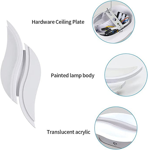 Lámpara de pared LED para interiores, lámpara de pared moderna, 20 W, 2300 lm, iluminación acrílica, lámpara de pared para sala de estar, dormitorio, escalera, luz blanca fría de 6500 K, color blanco