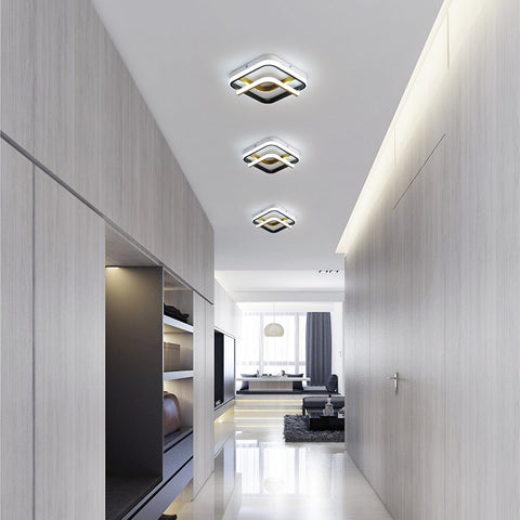 Lámpara de techo LED moderna, lámpara de techo cuadrada de 23 W, 6000 K (luz blanca fría), lámpara de techo acrílica adecuada para baño, cocina, sala de estar, dormitorio (oro negro)