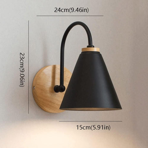 Nachttisch-Wandleuchte aus skandinavischem Holz, Wandleuchte mit 5 W E27-Glühbirne, Warmweiß 3000 K, für Schlafzimmer, Wohnzimmer, Flur, Eingangsbereich, Schwarz