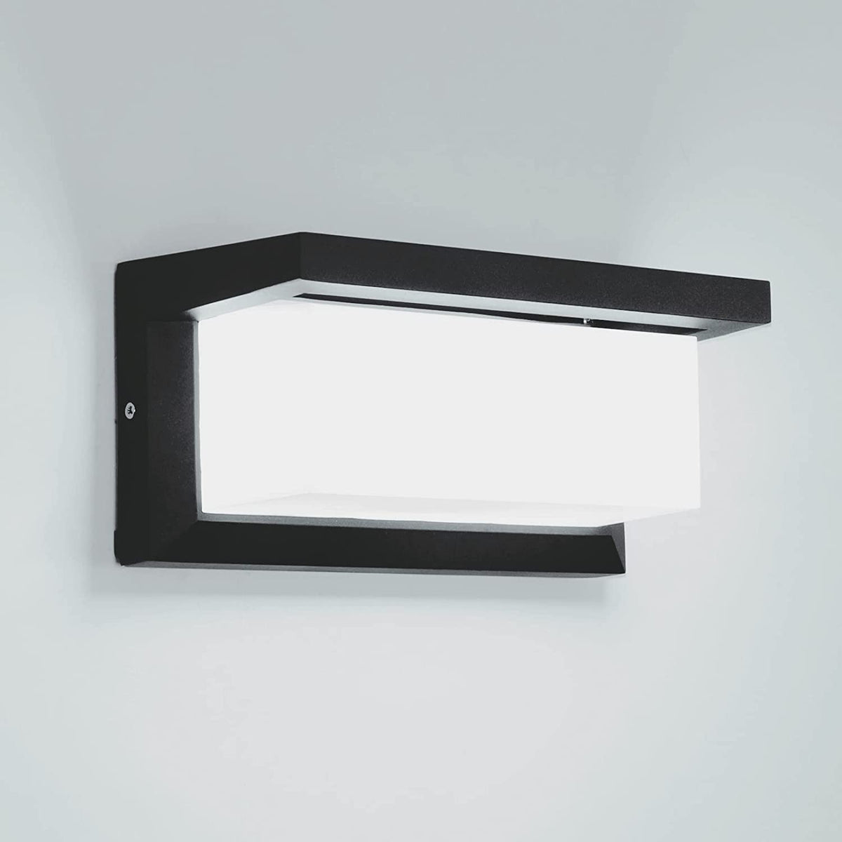 Aplique de pared para exterior de 16 W, lámpara de pared LED impermeable IP65, apliques de pared para exterior impermeables cuadrados para balcón, jardín, terraza, blanco frío 6500 K, negro