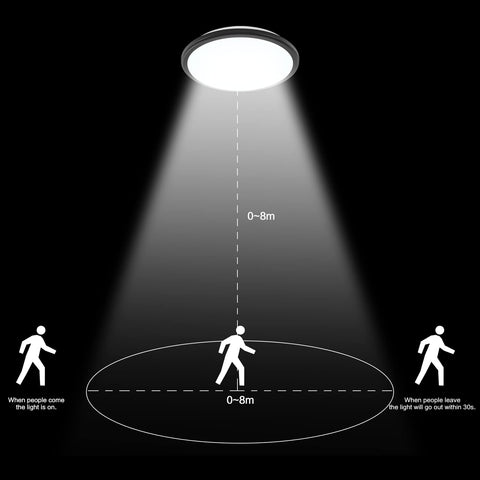 LED-Deckenleuchte, rund, 24 W, moderne Deckenleuchte, schwarze Deckenleuchte mit Bewegungsmelder, IP54 wasserdicht, staubdicht, LED-Innenlampe für Badezimmer, Balkon, Flur, Eingang, 6000 K