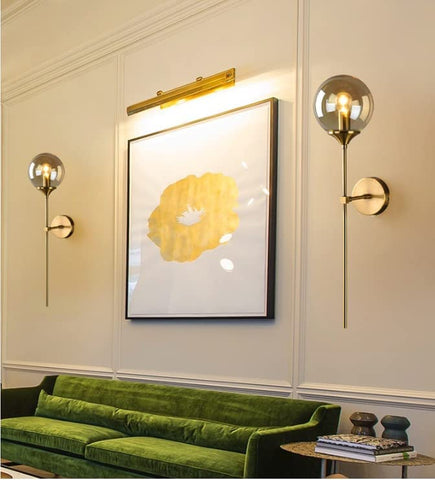 Lámpara de pared de vidrio moderna nórdica E14, luz de pared de fondo LED dorada para cocina, baño, accesorio de iluminación interior, decoración del hogar (gris ahumado)