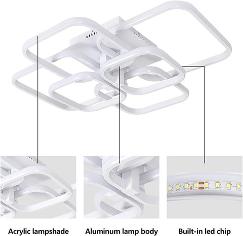 Lámpara de techo LED de 72 W, diseño moderno, círculo cuadrado, lámpara de techo, blanco frío, 6000 K, para sala de estar, dormitorio, comedor, oficina, blanco
