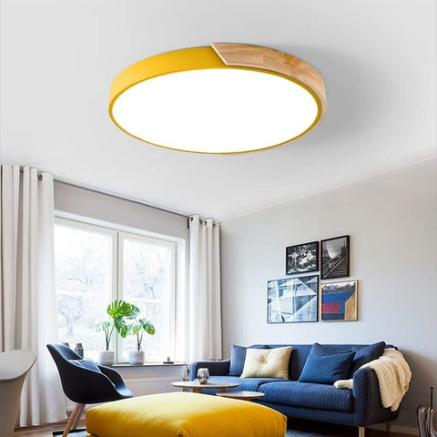 Lámpara de Techo LED, Lámpara de Techo de Madera Moderna de 24 W Redonda Blanco Frío 6000 K Ø30 * 5 CM Dormitorio, Cocina, Sala de Estar, Balcón y Pasillo