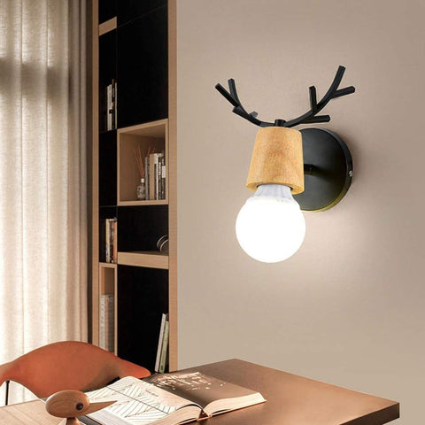 Retro wandlamp 2 stuks, creatieve houten wandlamp met gewei-ontwerp, vintage metalen wandverlichting, verstelbare binnenwandlampen voor woonkamer, slaapkamer, hal, moderne decoratie