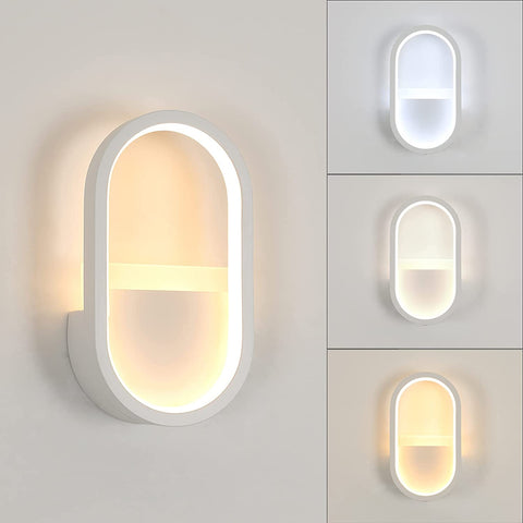 Lámpara de pared LED moderna, 3000K, 4000K, 6000K Lámpara de pared ajustable de 3 colores, iluminación de pared interior ovalada de 10W para pasillo, dormitorio, sala de estar (control de interruptor) blanco