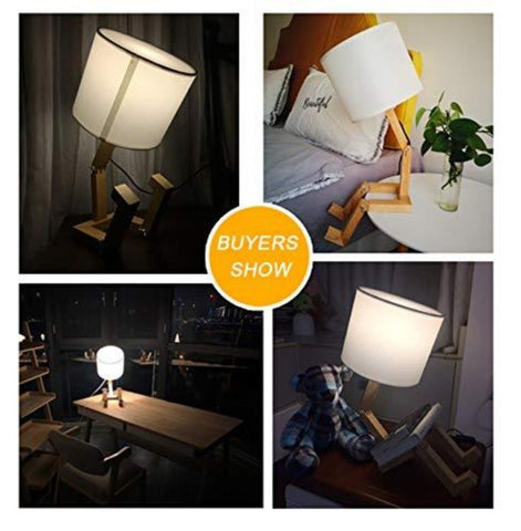 Luz de mesa creativa con forma de Robot moderno, lámpara LED de escritorio de madera para dormitorio, sala de estar, estudio, mesita de noche, luz nocturna plegable E27