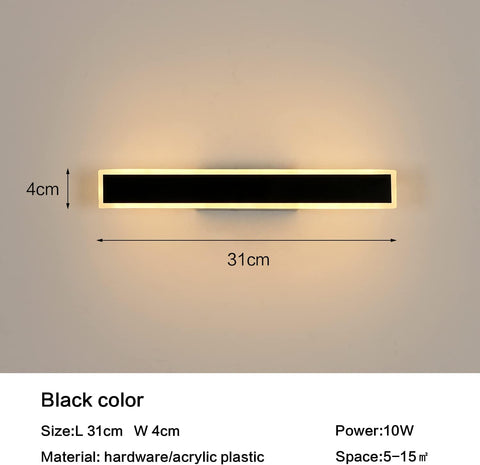 Lámpara de pared LED regulable moderna con forma de línea 3000K/4000K/6000K para dormitorio, sala de estar, pasillo, entrada negro