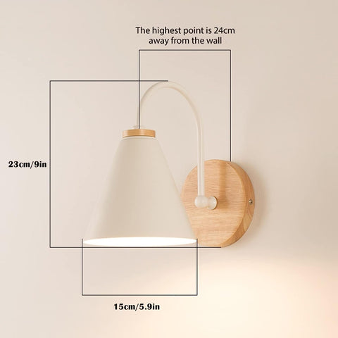 Lámpara de pared de cabecera de madera escandinava con bombilla E27 de 5W (blanco cálido) Para dormitorio, sala de estar, pasillo, entrada Blanco