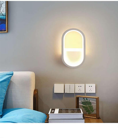 Lámpara de pared LED moderna, 3000K, 4000K, 6000K Lámpara de pared ajustable de 3 colores, iluminación de pared interior ovalada de 10W para pasillo, dormitorio, sala de estar (control de interruptor) blanco