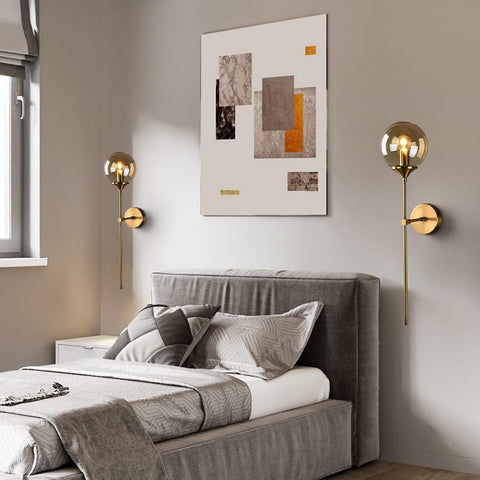 Lámpara de pared de vidrio moderna nórdica E14, luz de pared de fondo LED dorada para cocina, baño, accesorio de iluminación interior, decoración del hogar (ámbar)
