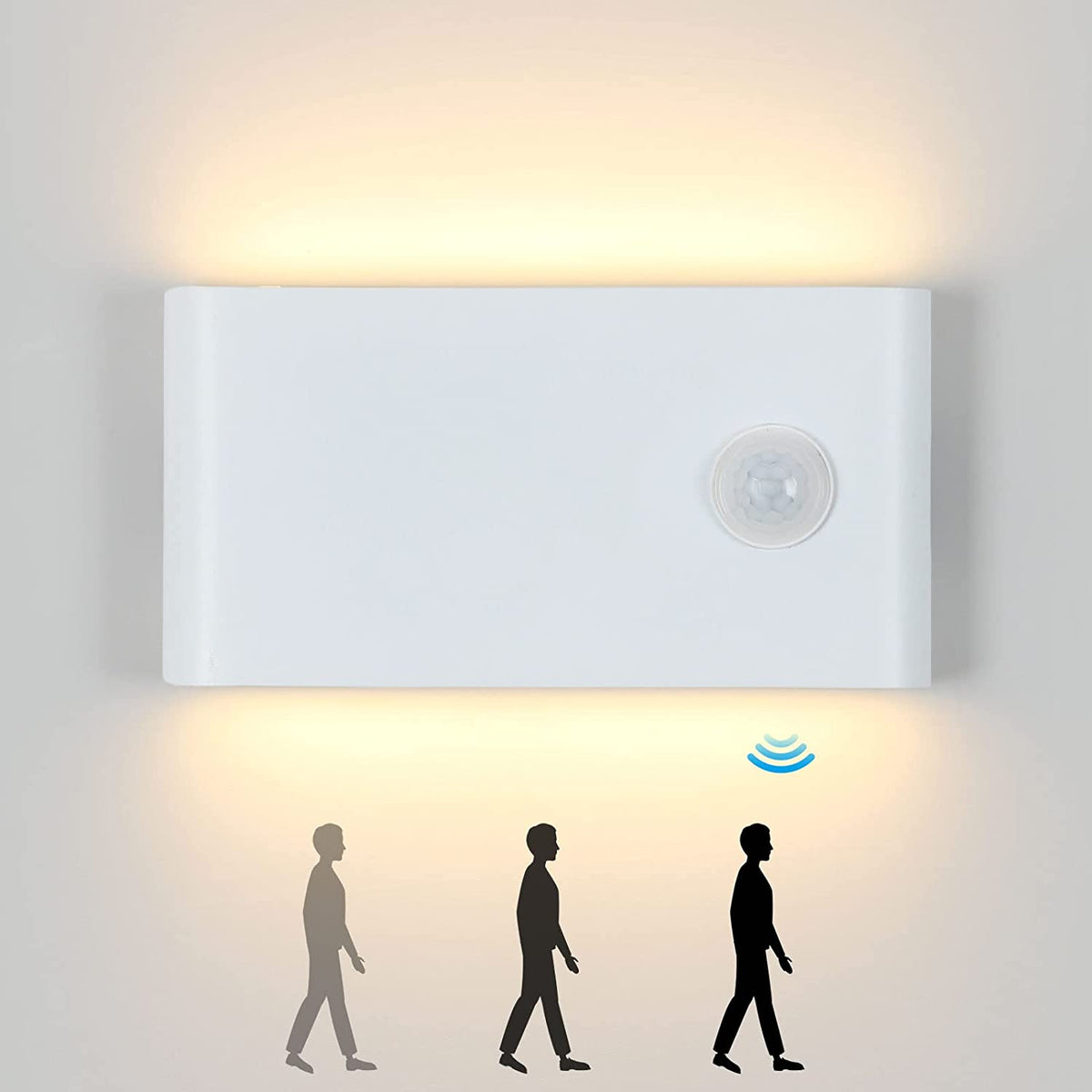 Lámpara de pared para exterior de 12 W con sensor de movimiento, lámpara de pared de aluminio para exterior/interior con diseño mate de artesanía blanca IP65, lámpara de pared acrílica para balcón, escaleras, jardín, garaje, 3000 K