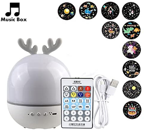 Proyector de luz nocturna para bebé, luz nocturna LED para niños, lámpara musical y luminosa, rotación de 360° con 8 música, 6 películas temáticas, lámpara de proyector de estrellas con control remoto USB Lámparas de noche Lámparas de humor