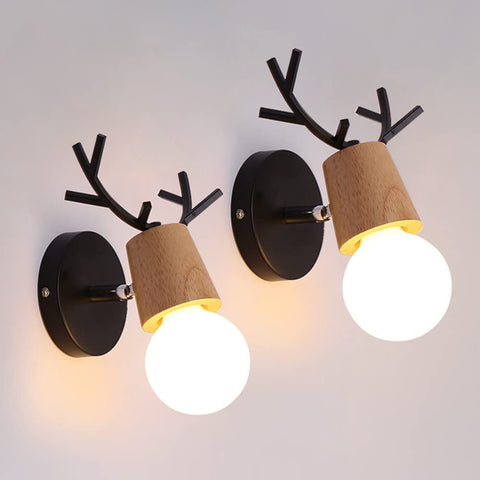 Retro wandlamp 2 stuks, creatieve houten wandlamp met gewei-ontwerp, vintage metalen wandverlichting, verstelbare binnenwandlampen voor woonkamer, slaapkamer, hal, moderne decoratie