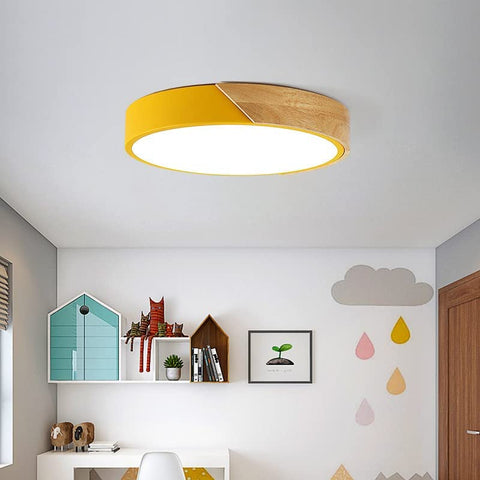 Lámpara de Techo LED, Lámpara de Techo de Madera Moderna de 24 W Redonda Blanco Frío 6000 K Ø30 * 5 CM Dormitorio, Cocina, Sala de Estar, Balcón y Pasillo