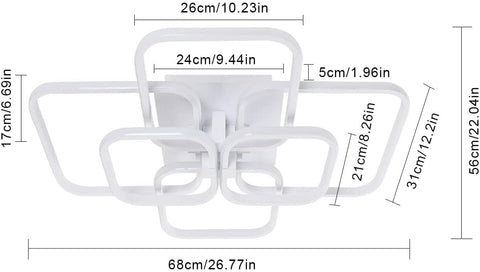 Lámpara de techo LED de 72 W, diseño moderno, círculo cuadrado, lámpara de techo, blanco frío, 6000 K, para sala de estar, dormitorio, comedor, oficina, blanco