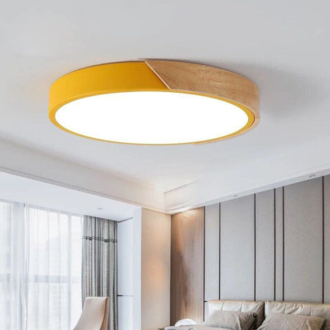 Lámpara de Techo LED, Lámpara de Techo de Madera Moderna de 24 W Redonda Blanco Frío 6000 K Ø30 * 5 CM Dormitorio, Cocina, Sala de Estar, Balcón y Pasillo