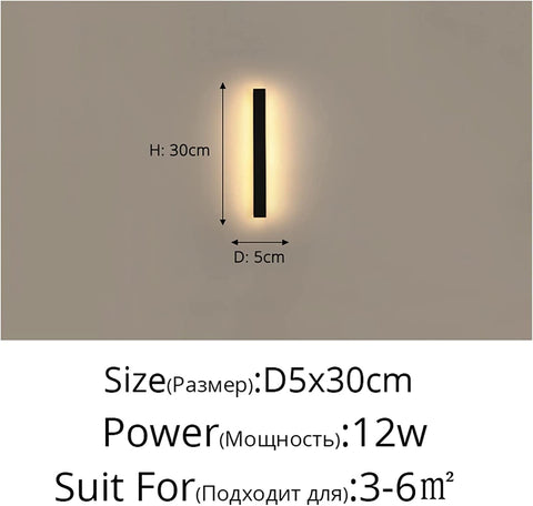 LED-buitenwandlamp, waterdichte minimalistische zwarte wandlamp, 3000K warm licht, 12W, IP65-bescherming, acryl- en ijzermateriaal, voor binnen- en buitenverlichting