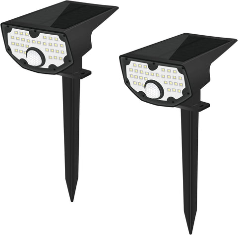 2 szt. Zewnętrzna lampa solarna, słoneczna lampa ogrodowa z czujnikiem ruchu, 30 diod LED chłodna biel 6100-6800 K 650 lm Zewnętrzny reflektor solarny IP67 Wodoodporne oświetlenie 3 tryby, na dziedziniec, podjazd, ścieżkę