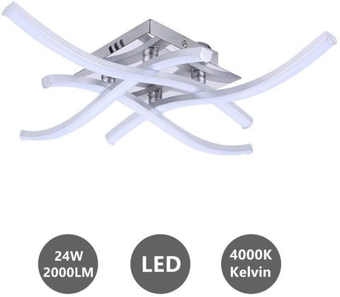 Plafón LED, Lámpara colgante en forma de Onda, luz blanca neutra 4000K, LEDs integrados 24W 2000Lm, lámpara de araña moderna para salón o cocina, IP20