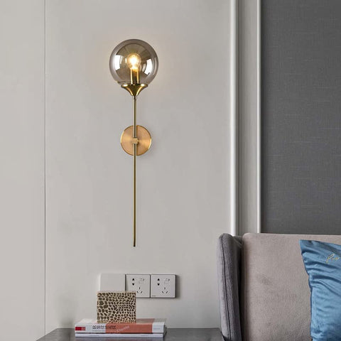 Lámpara de pared de vidrio moderna nórdica E14, luz de pared de fondo LED dorada para cocina, baño, accesorio de iluminación interior, decoración del hogar (gris ahumado)