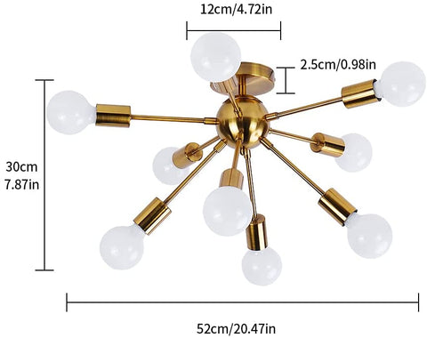 Industriële metalen lichtarmatuurlamp, kroonluchterverlichting, voor 9 E27-lampen Geschikt voor keuken, woonkamer, eetkamer, café en uitgaansgelegenheden (lamp niet inbegrepen)