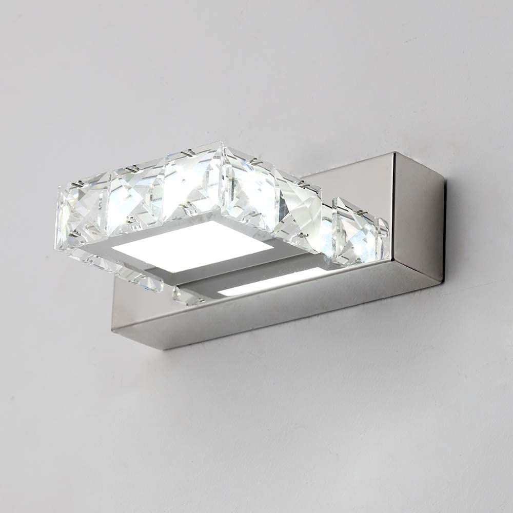 Aplique de Pared Faros Espejo de Cristal LED 3W 5500k Lámpara acrílica de Acero Inoxidable IP44 Impermeable y antivaho (Plata), 16x5cm