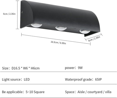 buitenwandlamp LED-wandlamp warm wit 3000K waterdicht IP65 voor entree gang binnenplaats tuin terras balkon garage zwart