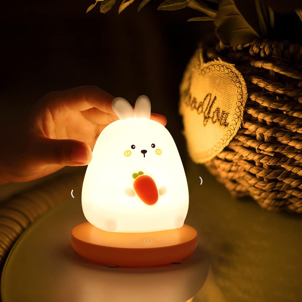 Veilleuse Enfant, Lapin Veilleuse Bebe en Silicone, Veilleuse Usb Rechargeable, luminosité réglable