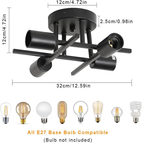 Vintage lampa sufitowa E27 Base 4 lampa sufitowa do salonu sypialnia jadalnia biuro czarna